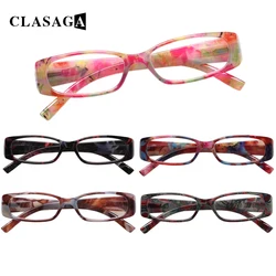 CLASAGA 5 Pack Reading Glasses Spring Hinged Men and Women Rectangular Printing Flower Frame HD Reader Prescription Eyeglasses