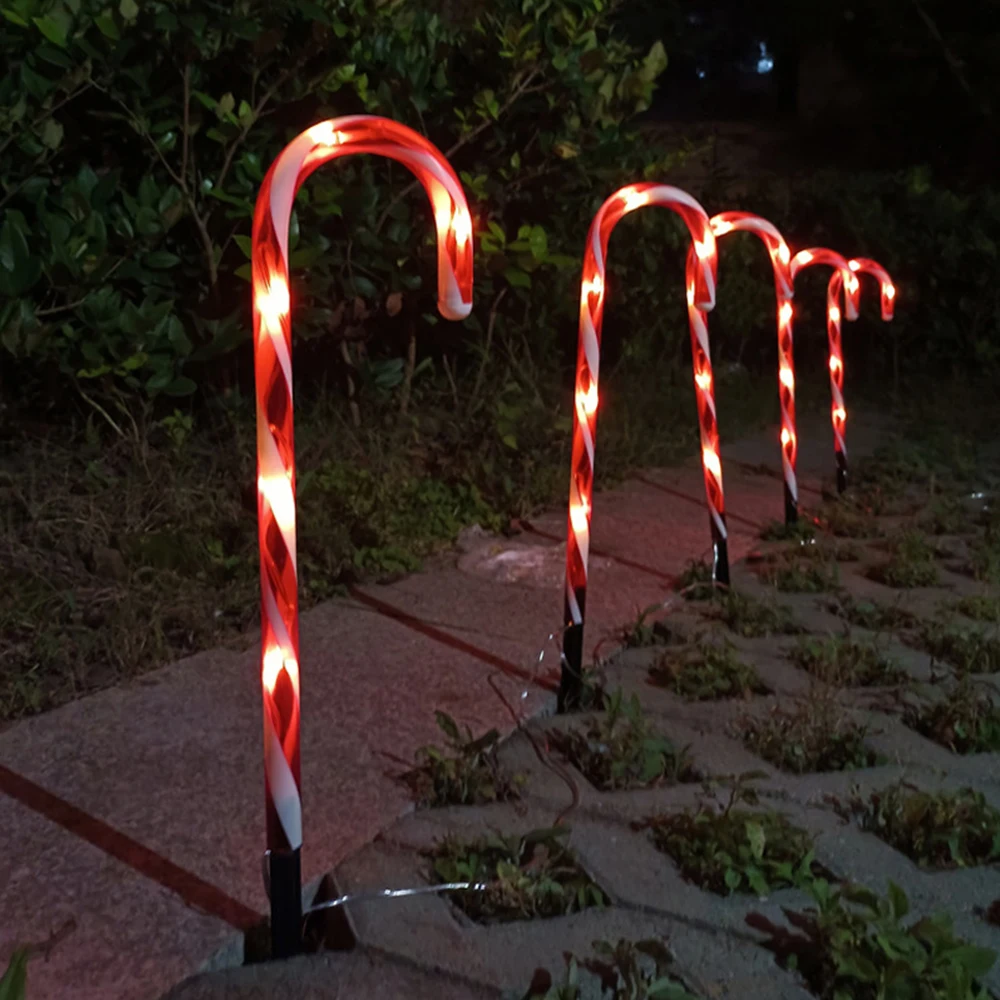 One for Five Plug-in Cane Lights Warm White PS Material Christmas Candy Cane LED Lights Outdoor Garden Lawn Decorations