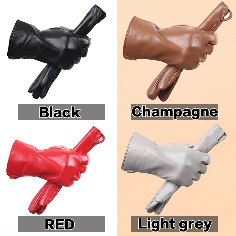 Gants en Cuir de Mouton Coloré pour Femme, Accessoires de Mode, Garder au Chaud, Hiver, Haut de Gamme, Nouveau, 0720