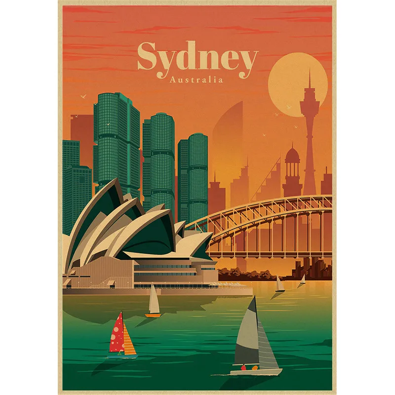 Travel Poster Illustration Nordic Print City Landscape Kraft Paper Art Painting Wall Picture Living Room Decoration