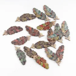 20pcs 15x40mm Mixed Feather Wooden Buttons For Clothes Crafts Sewing Decorative Needlework Scrapbooking DIY Accessories