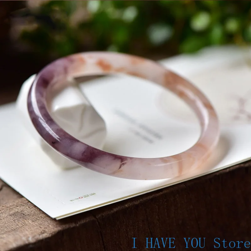 Natural Gold Silk Lilac Purple Jade Thin Round Bracelet Dream Purple Floating Flower Thin Narrow Quartzite Jade Bracelet Jewelry