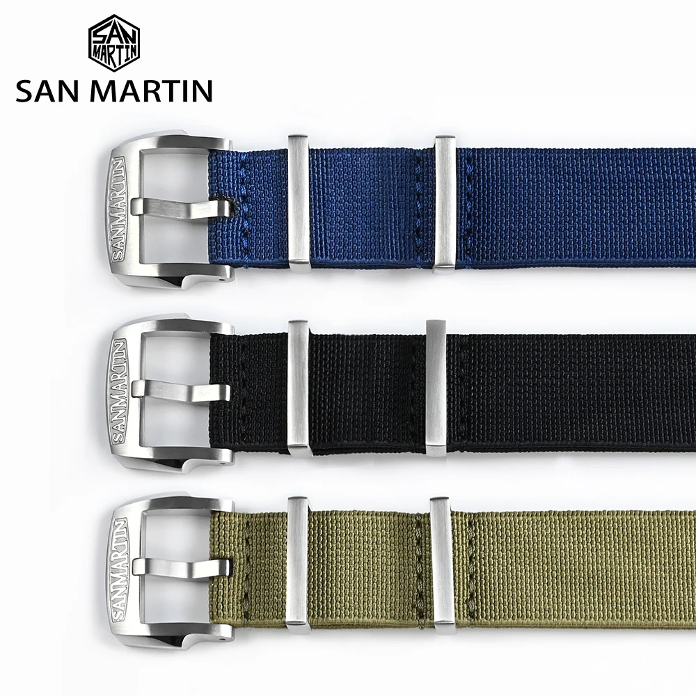 San Martin Watchband Elasticity Nylon Strap 20mm Pilot Military Watch Band Universal Type Sports Paratrooper Strap Watches Parts