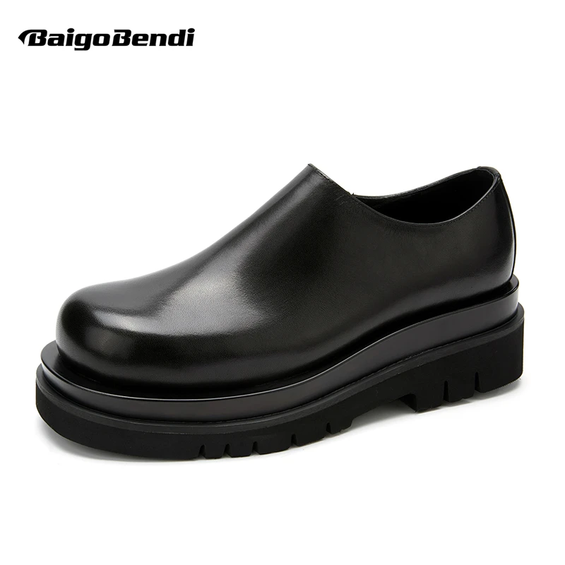 

Recommand ! Men's Flatforms Slip On Thick Sole Leather Shoes Cool Boy Height Increasing Oxfords