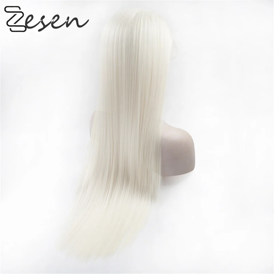 Zesen Long Silky Straight Synthetic Lace Front Wig 13x4 White Natural Middle Part Hair Heat Resistant Fiber For Black/White Wome