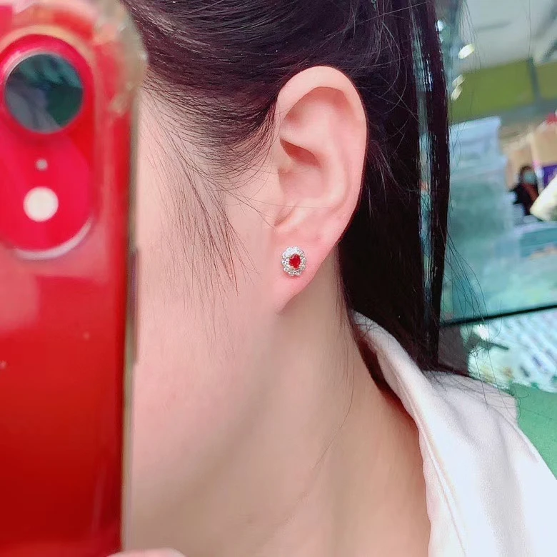 CoLife Jewelry 100% Natural Ruby Emerald Sapphire Stud Earrings 925 Silver Gemstone Earrings for Daily Wear Gift for Girl Friend
