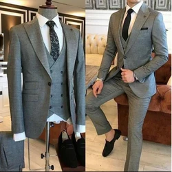 Bräutigam Tragen 3 Stück Grau Männer Anzüge 2021 Slim Fit Revers One Button Tailor Made Terno Masculino (Jacke + hosen + Weste + Krawatte)