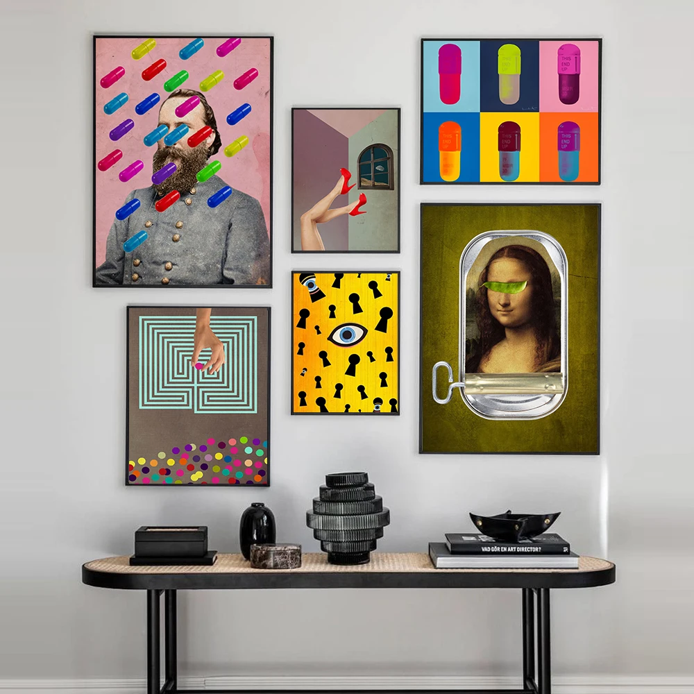 Prints Painting Wall Artwork Color Pill Modular Canvas Retro Mona Lisa Chaos Posters Pictures Modern Decor Bedside Background