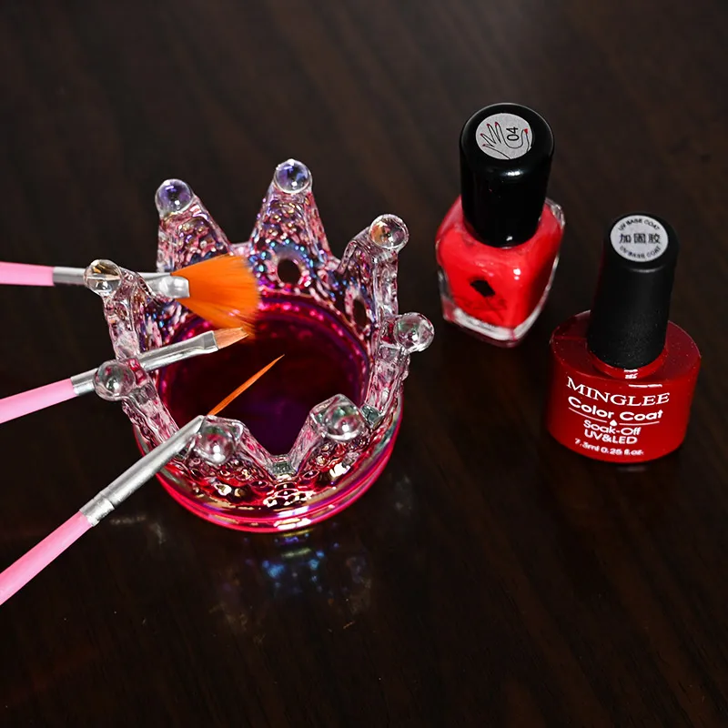 1Pc Glas Helder Nail Schotel Crown Acryl Nail Cup Diy Crystal Acryl Poeder Liquid Brush Houder Apparatuur Nail Art gereedschaphouder