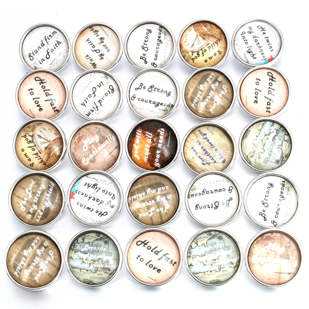 10pcs/lot Interchangeable Snap Jewelry Mixed Beautiful Letters Glass 18mm Snap Button Jewelry For Snaps Bracelet Bangles