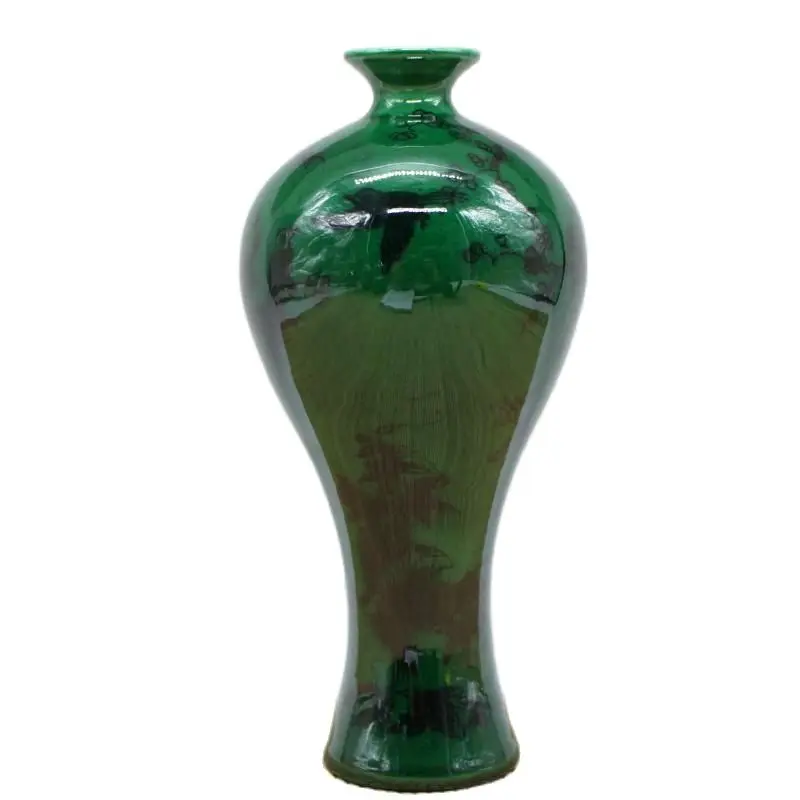 China Old Porcelain Green Glazed Ink Plum Bottle Vase