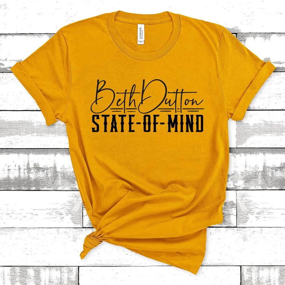 

Футболка Beth Dutton с надписью «State of Mind», забавная рубашка Beth Dutton, рубашки Yellowstone, Женские повседневные топы, футболка Yellowstone с принтом ранчо, поклонники, подарок