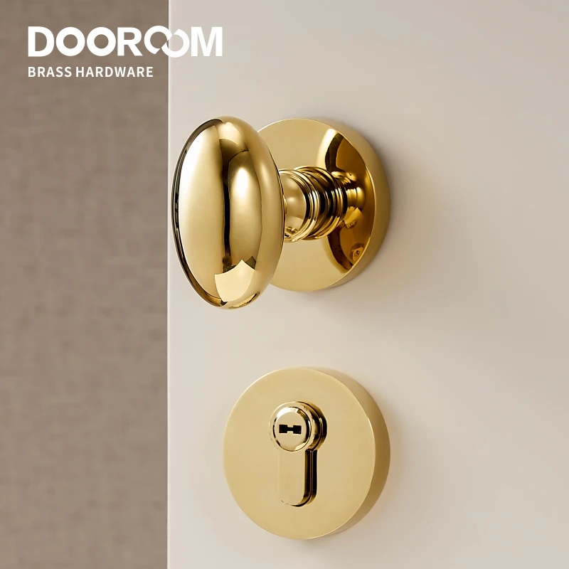 Dooroom Brass Door Lock Set Modern Shiny PVD Gold Interior Bedroom Bathroom Dummy Privacy Passage Hidden Door Lever Set