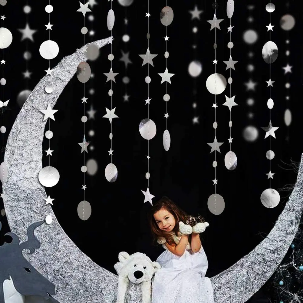 Guirnaldas de fiesta de estrellas y luna colgantes para niños, decoración de cumpleaños, Baby Shower, Ramadán, EID, 13 pies de oro brillante,