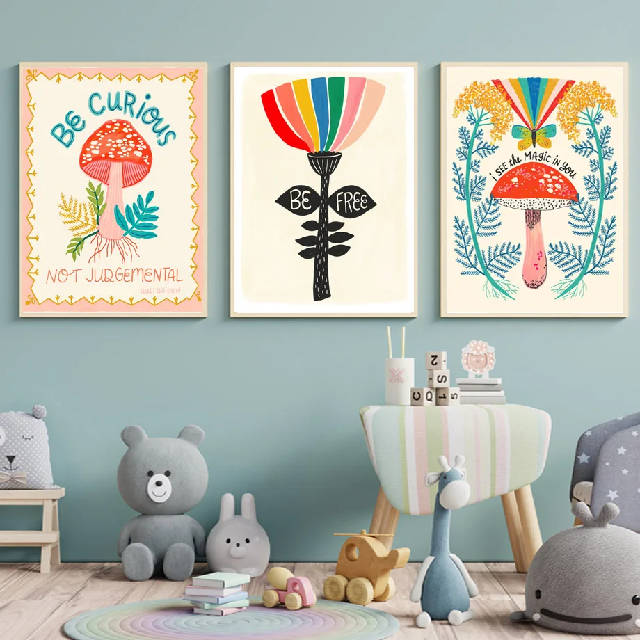 Mushroom Specie Posters Moth Wall Art Canvas Painting Be Curious Nursey Picture For Kid'sroom Inspirational OfficeHome Decor