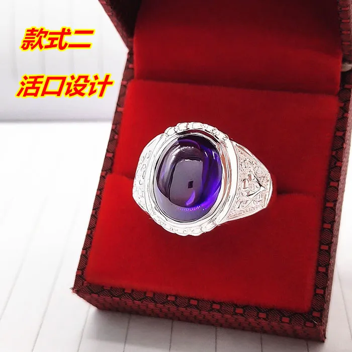 999 fine silver men's ring domineering personality wide panel black BanZhi silver single index