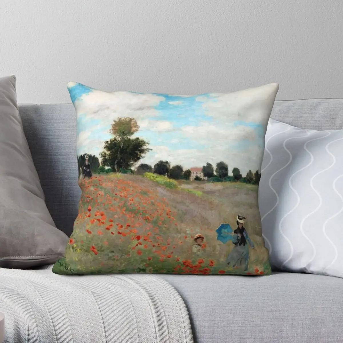 

Poppy Field Claude Monet 1873 Square Pillowcase Polyester Linen Velvet Printed Zip Decor Throw Pillow Case Room Cushion Case