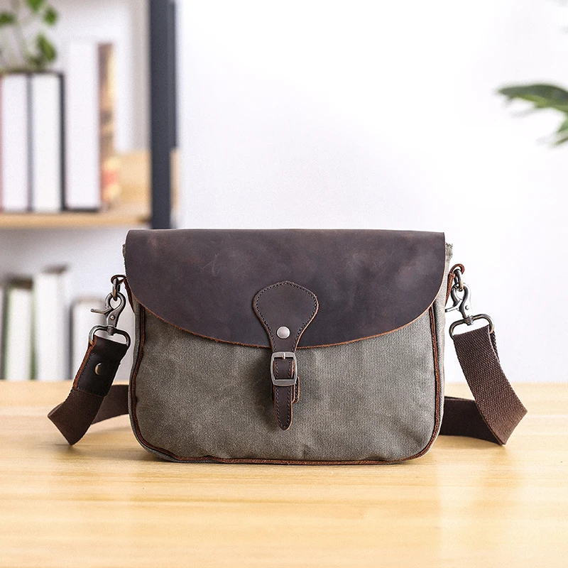 Multifunction Men\'s Shoulder Bags Canvas Leather Crossbody Bag Vintage Waterproof Purse Small Travel School Male Messenger Bags