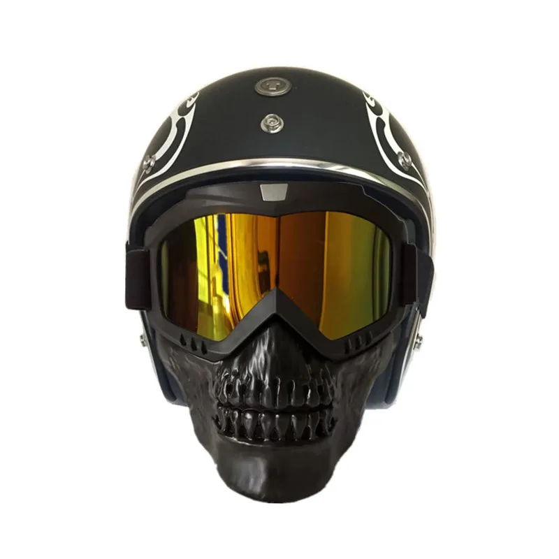 With Warning Light Detachable Motorcycle Goggles Mask Skull Moto face mask Wind proof Motocross goggles Racing helmet Protective