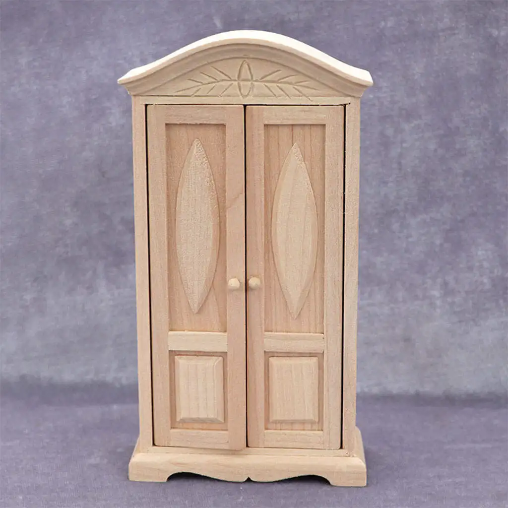 Mini maison de poupée en bois 1/12, accessoires de meubles, garde-robe, décoration de maison de poupée, bricolage, Double porte, cadeaux pour enfants, jouet pour filles