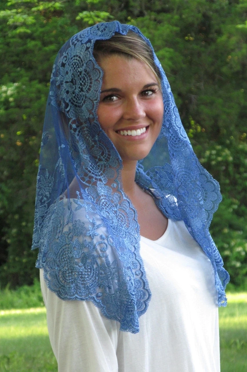 Blue Spanish Lace Mantilla Catholic Veil Catholic Church Veil Head Covering