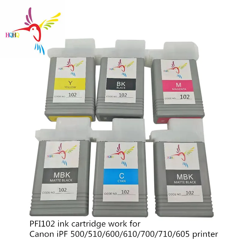 PFI102 Ink Cartridge For Canon iPF 500/510/600/610/700/710/605 Printer with Pigment 130 Ml 6 Color/Set pfi-102  Printing