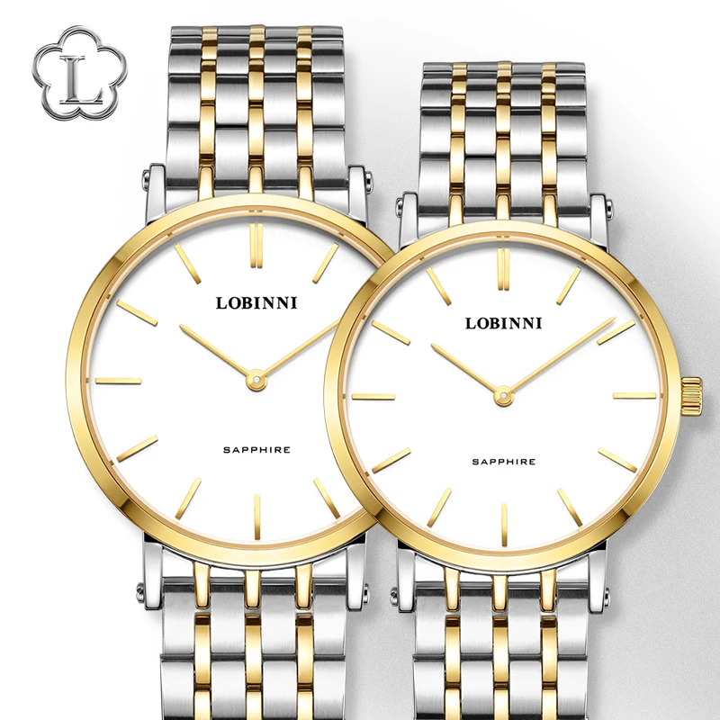 LOBINNI, relojes de pareja de marca de lujo, par de relojes de cuarzo japoneses para hombres y mujeres, reloj resistente al agua con cristal de zafiro de acero inoxidable