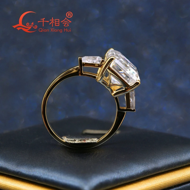 10*12mm  8CT Emerald Cut  white color Moissanite Three Stones Ring Silver 925 Diamonds Wedding Engagement Ring For Women