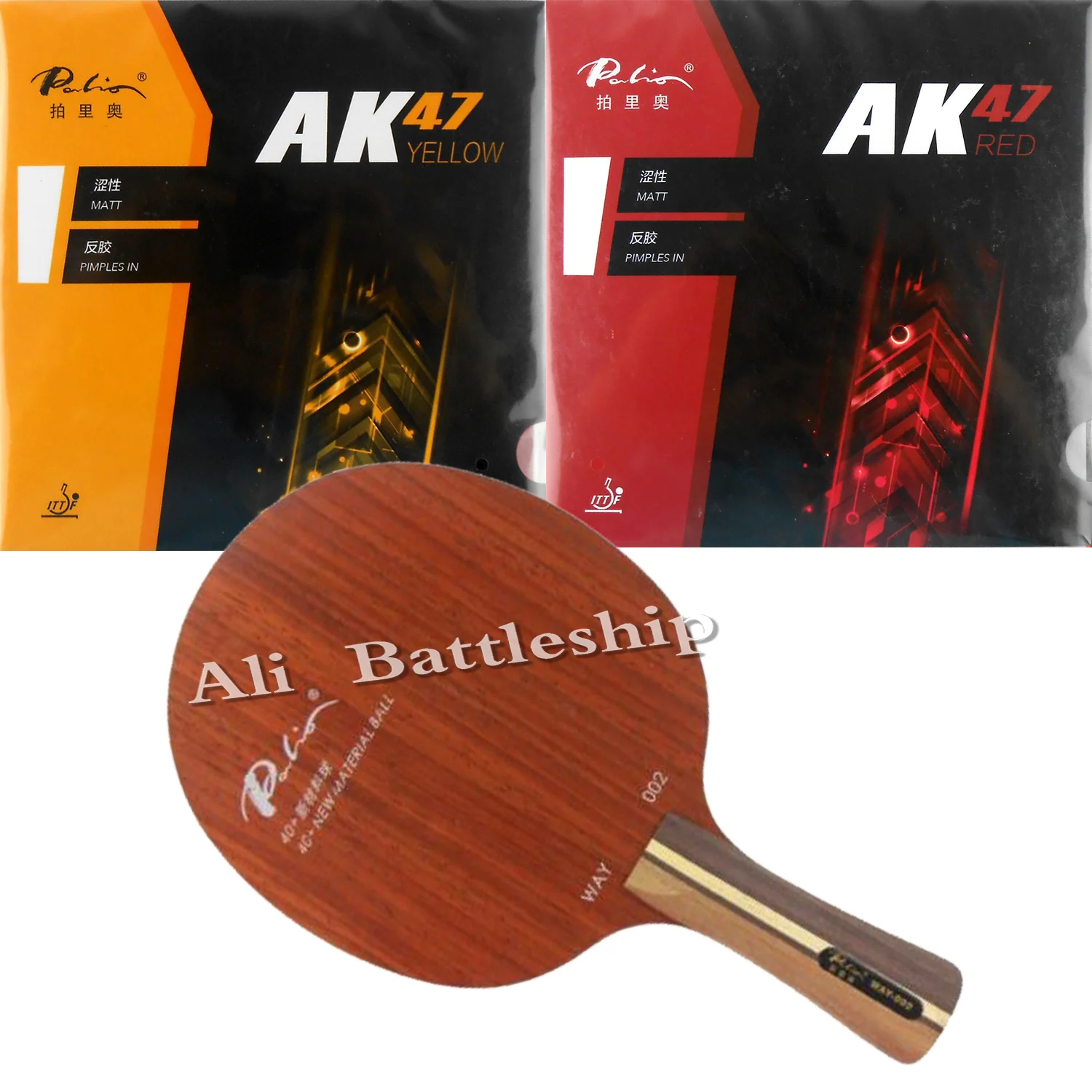 

Pro Table Tennis PingPong Combo Racket Palio Original Way 002 with Palio AK47 YELLOW and AK47 RED Shakehand long handle FL