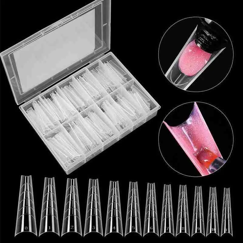 

MSHARE Dual Forms Russian Almond Nail Tips Balerina Half Cover Quick Building Mold for Acrylic Gel Extension 120pcs in Box