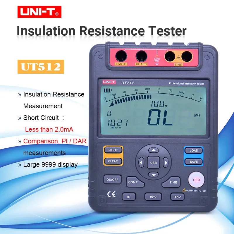 UNI-T testeur d'isolation numérique UTorgLCD rétro-éclairage 2500V plage automatique mégohmmètre numérique Ohm mètre