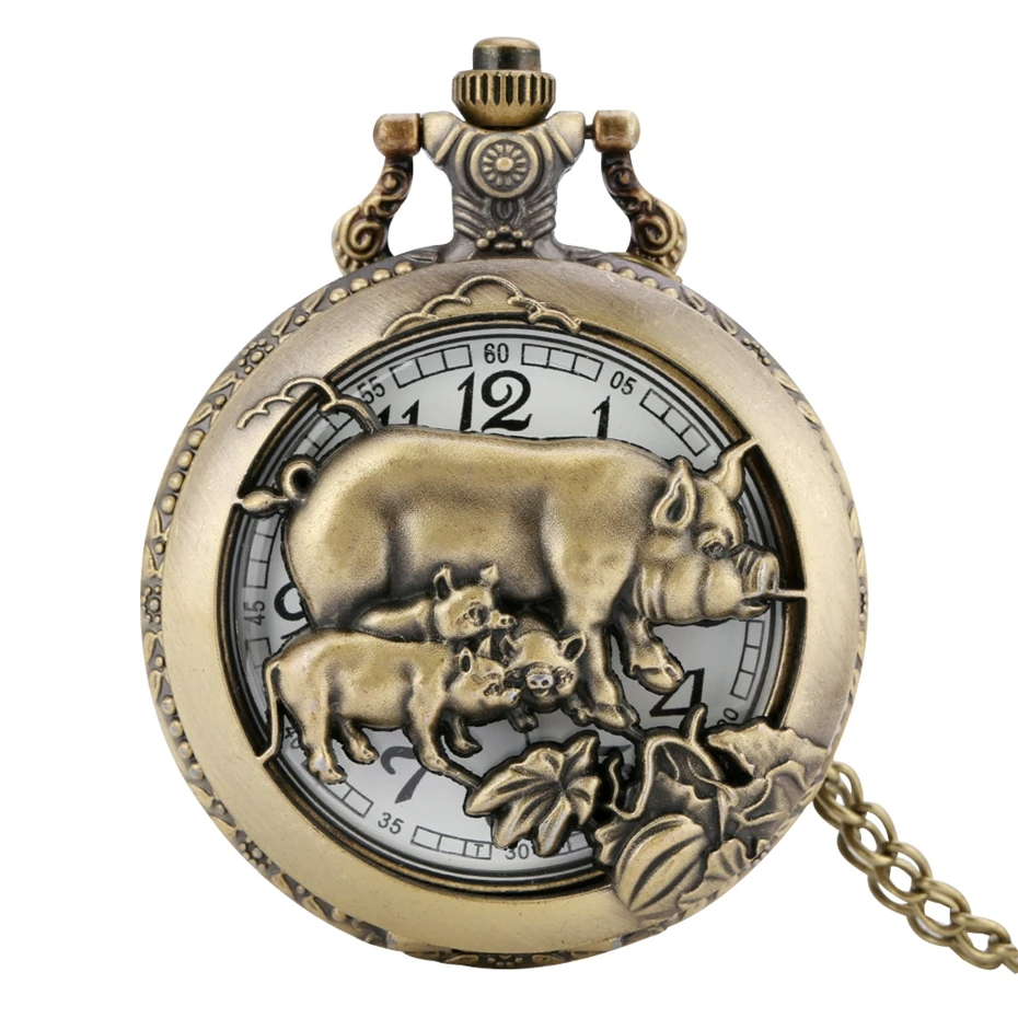 Bronze Vintage Chinese Zodiac healthy Quartz Pocket Watch Necklace Pendant Gift Fob Watches  Art Collectible Gifts for Men Women