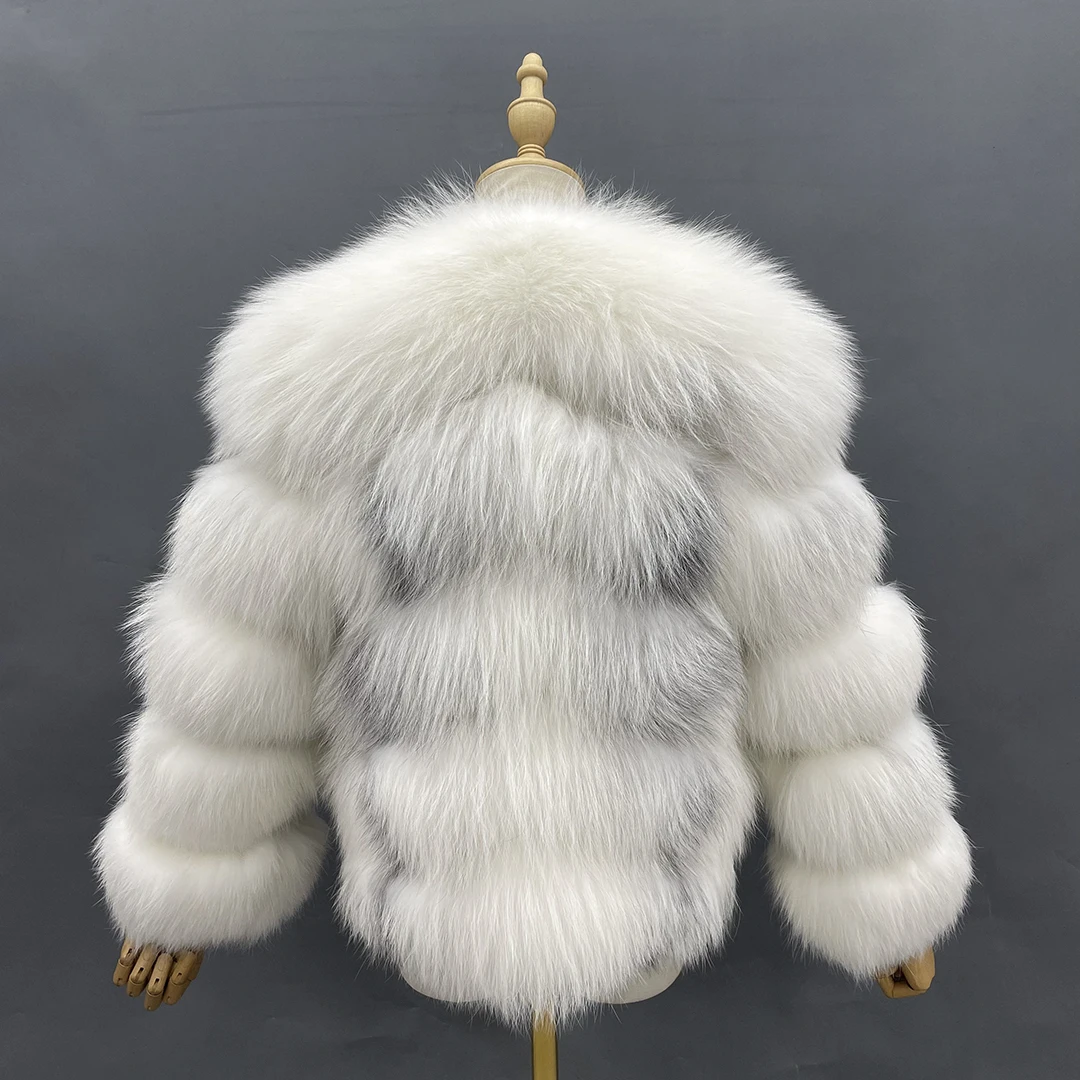 MISSJANEFUR Winter Fur Jacket Women Luxury Marble Fox Fur Coat Short White Fashion Custom Size 6xl Real Fur Coat Wholesale