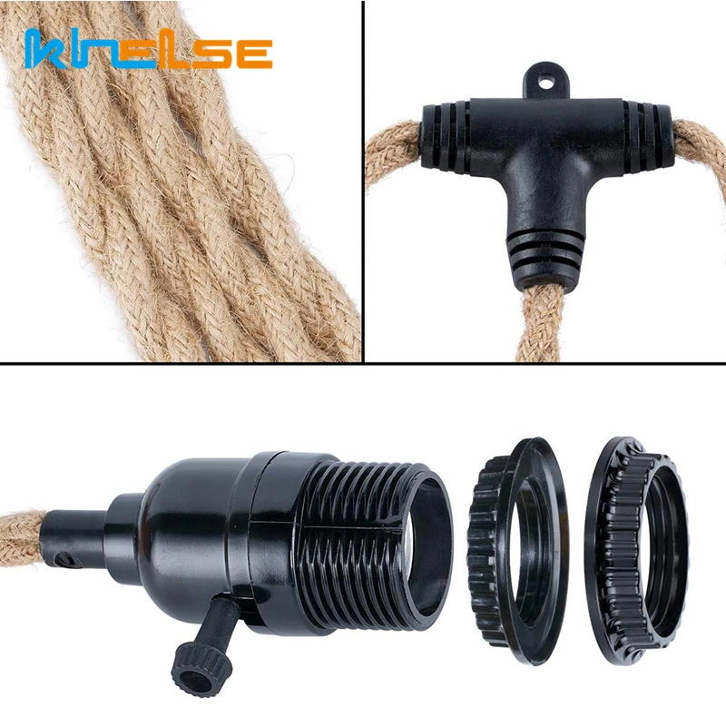 Vintage Hemp Rope LED Pendant Light Retro E27 Industrial EU/US Plug Droplight Holder Dining Room Cafe Kitchen Home Decor Lamps
