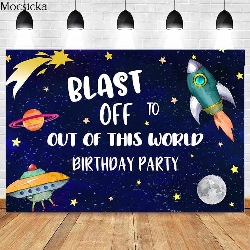 Mocsicka Out Of This World Photography Background Spaceship Moon Decoration Props Children Birthday Party Photo Backdrop Studio