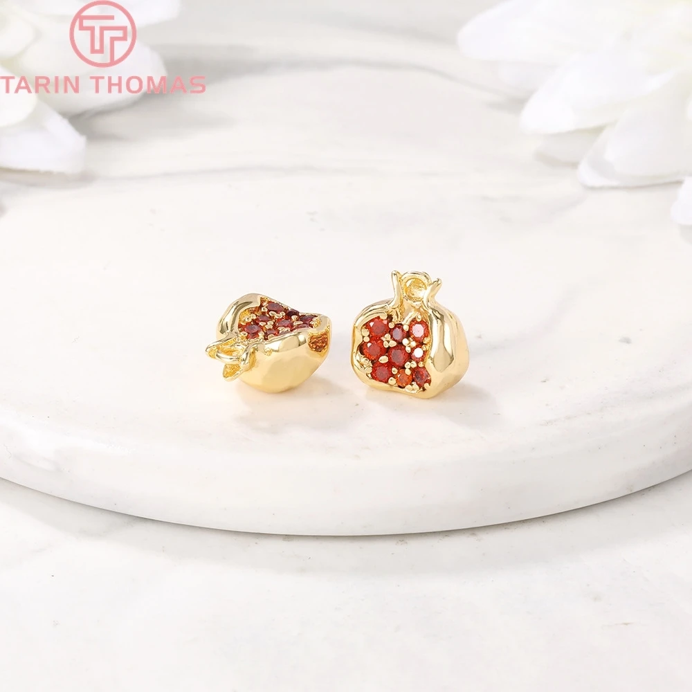 (1467)4PCS 10.5x9.5MM 24K Gold Color Plated Brass with Zircon Pomegranate Charms Pendants High Quality Diy Jewelry Accessories