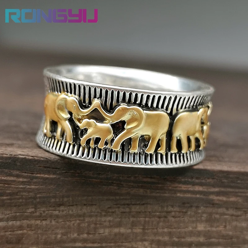 Women Men Classic Punk Animal Elephant Little Elephant Ring Ancient Silver Two Color Gold Plated Trend INS Hot Sale Couple Ring