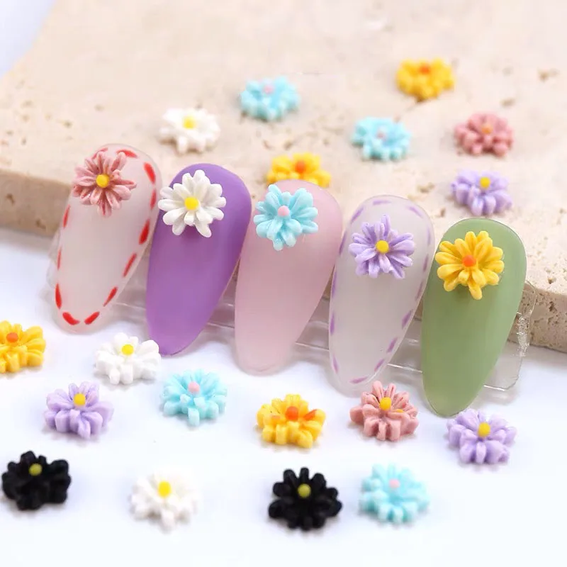 30/100Pcs Cute Resin Emulate Little Daisy 8.5mm 3D Nail Art Decorations Rhinestones DIY Fashion Manicure Design Accessories