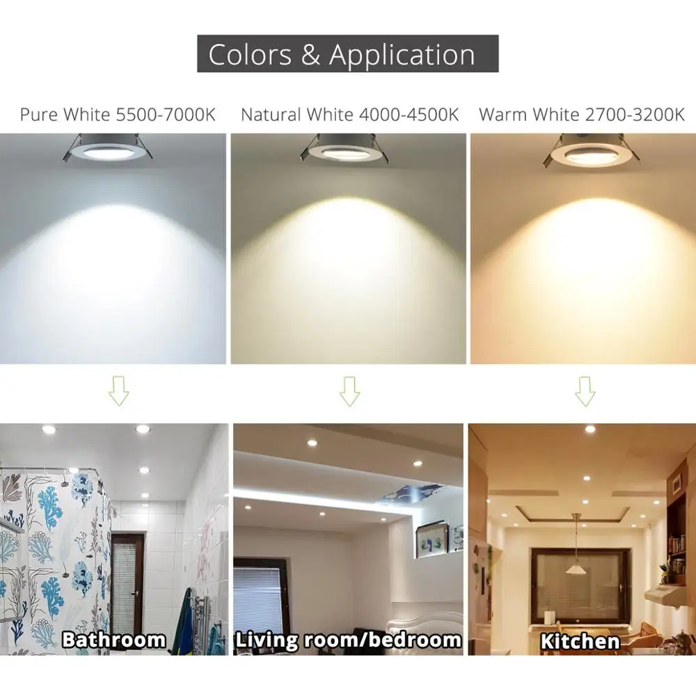 Luz descendente LED regulable para interiores, Lámpara empotrada de 1W, 3W, 4W, 5W, 7W, IP44, AC110V, 220V, 1 ud.