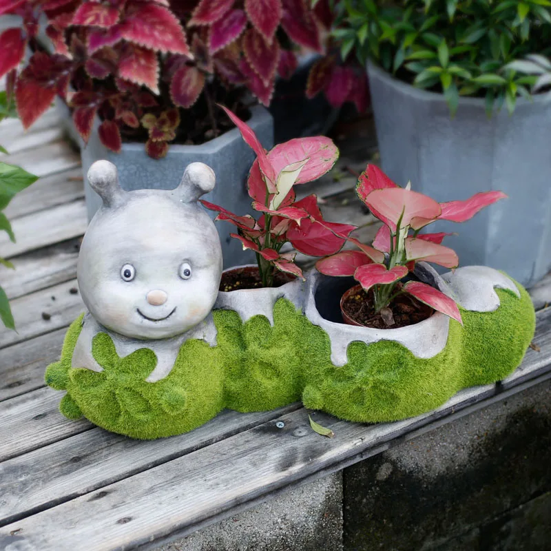 Creative Caterpillar Cute Cement Flower Pot Green Succulent Plant Insect Ornaments Courtyard Balcony Figurines Decoration Crafts