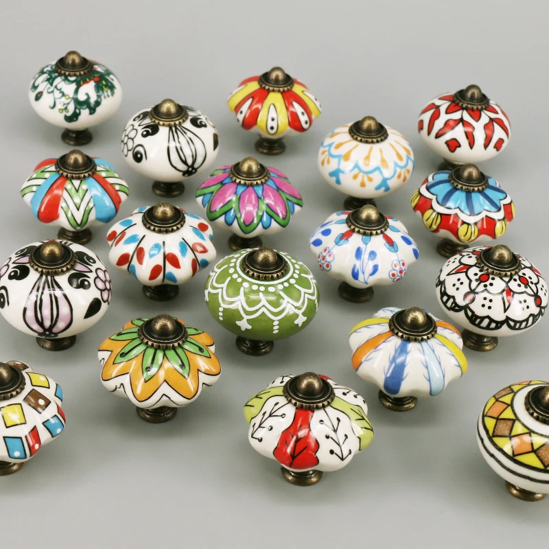 1x Multicolor Ceramic Door Knobs Handmade Kitchen Cabinet Drawer Knobs Hardware Decorative Wardrobe Handles