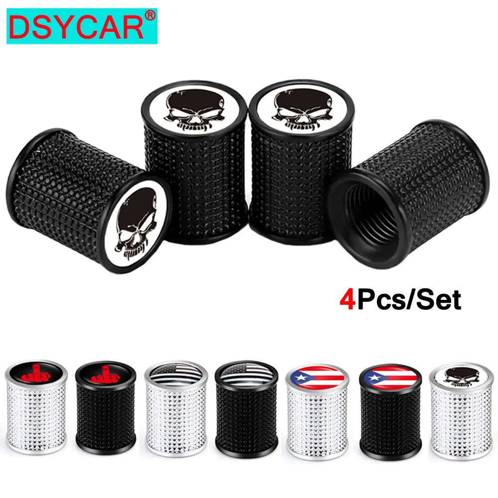 DSYCAR 4Pcs/Set Zinc Alloy Tire Air Valve Caps, Wheel Tyre Stem Covers for Cars - Heavy-Duty, Airtight Seal,Textured Design