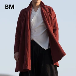 2020 Chinese Tang Suit Ancient Style Hanfu Men'S Clothing Cotton Linen Cloak Coat Retro Zen Clothing Taoist Robe Gown