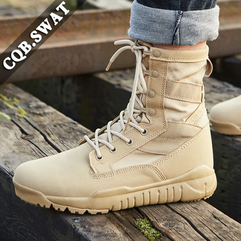 Wear-Resistant Breathable Beige Tactical Combat Boots Men Outdoor Black Hiking Army Boots Men