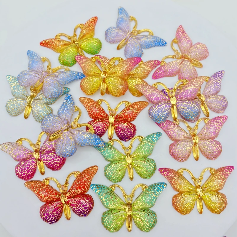 10Pcs Mixed Mini Shiny Butterfly Flatback Acrylic Kawaii Scrapbooking Fit Phone，Shoes, Bags Embellishments Diy Accessories C78