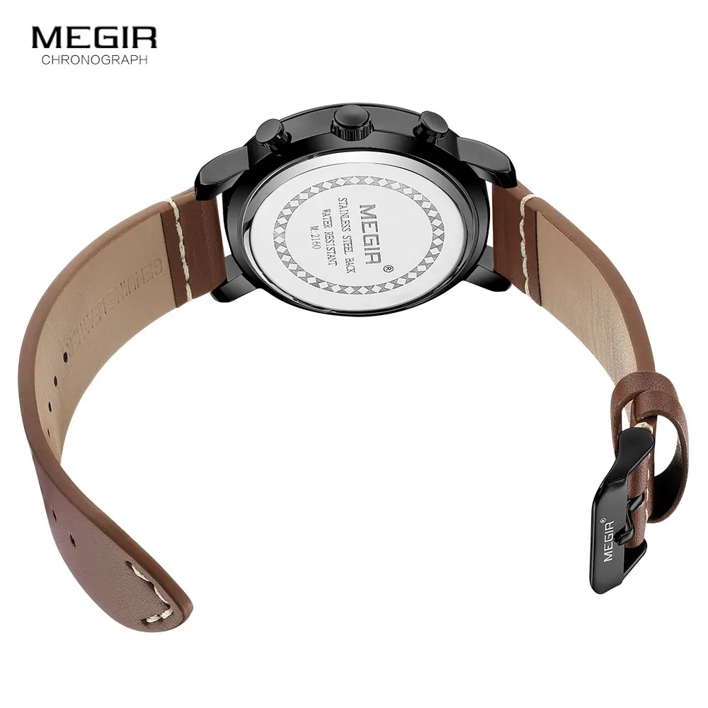 MEGIR Casual Sport Watches for Men Top Brand Luxury Military Leather Wrist Watch Man Clock Fashion Chronograph Wristwatch Brown