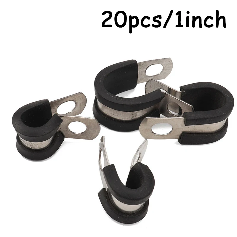 

20pcs 1 Inch Cable Clamp Stainless Steel Rubber Insulated Clamp Metal Clamp Tube Holder for Tube Pipe or Wire Cord Installation