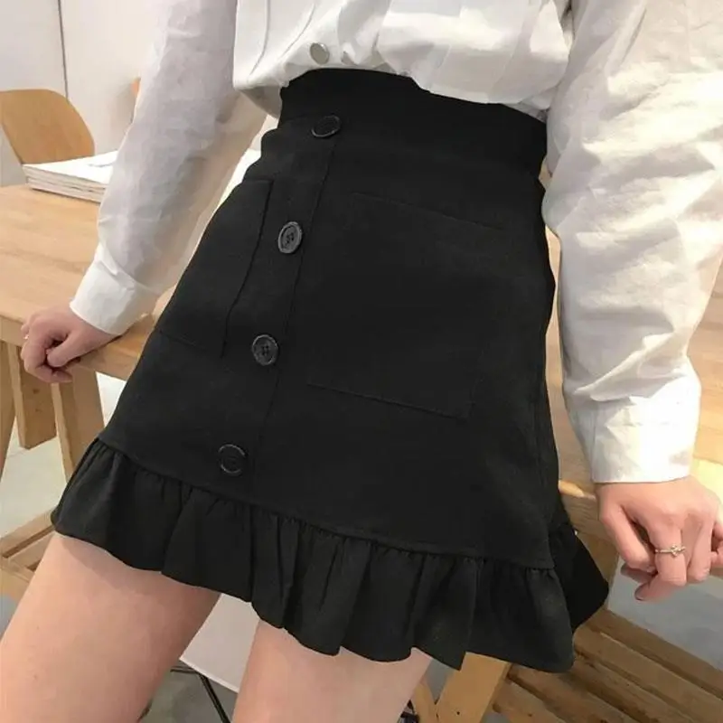 

Casual Pleated Skirt 2021 Summer New High Waist Bag Hip Skirt All-match Solid Color A-line Short Skirt Ruffled Mini Skirt Skirt