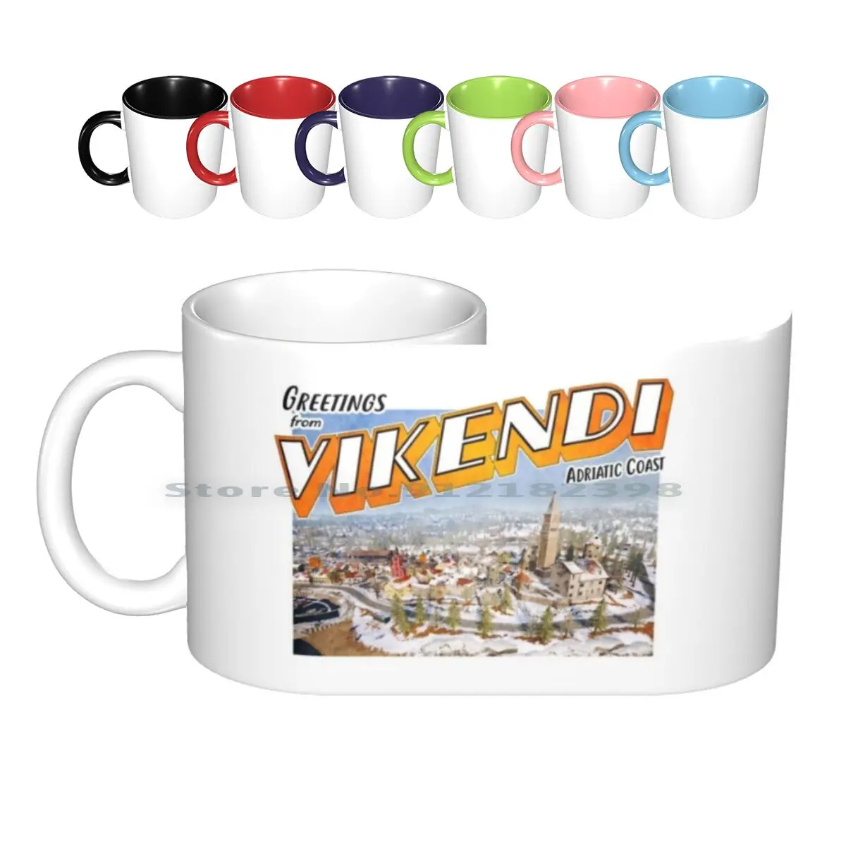 Playerunknown's Battlegrounds / Pubg Inspired 'greetings From Vikendi' Vintage / Retro Postcard Weathered Design Ceramic Mugs