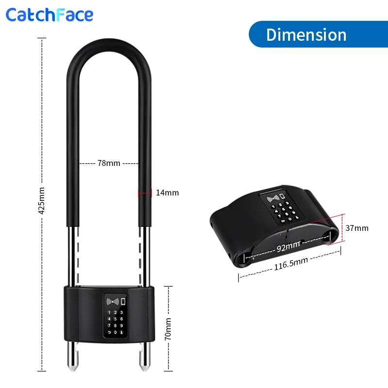 Waterproof Bluetooth APP Control Bicycle U Shape Lock Smart Bike Lock with TTlock APP Passcode Rfid Card Safe Digital Electronic